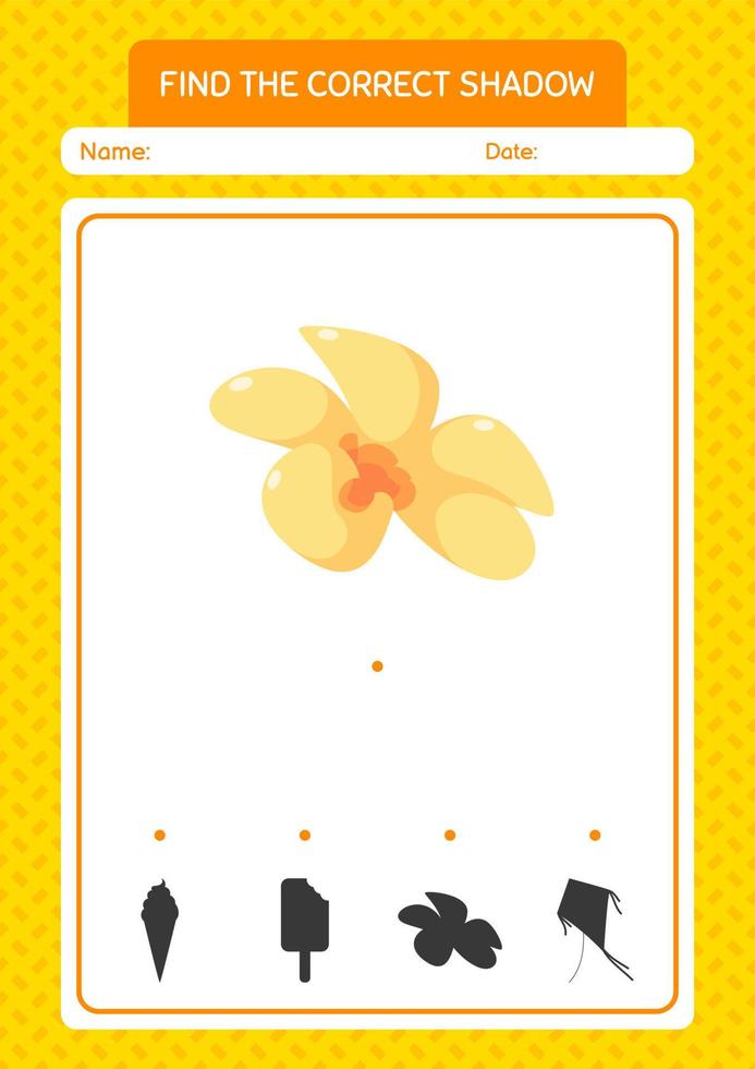 Find the correct shadows game with flower. worksheet for preschool kids, kids activity sheet vector