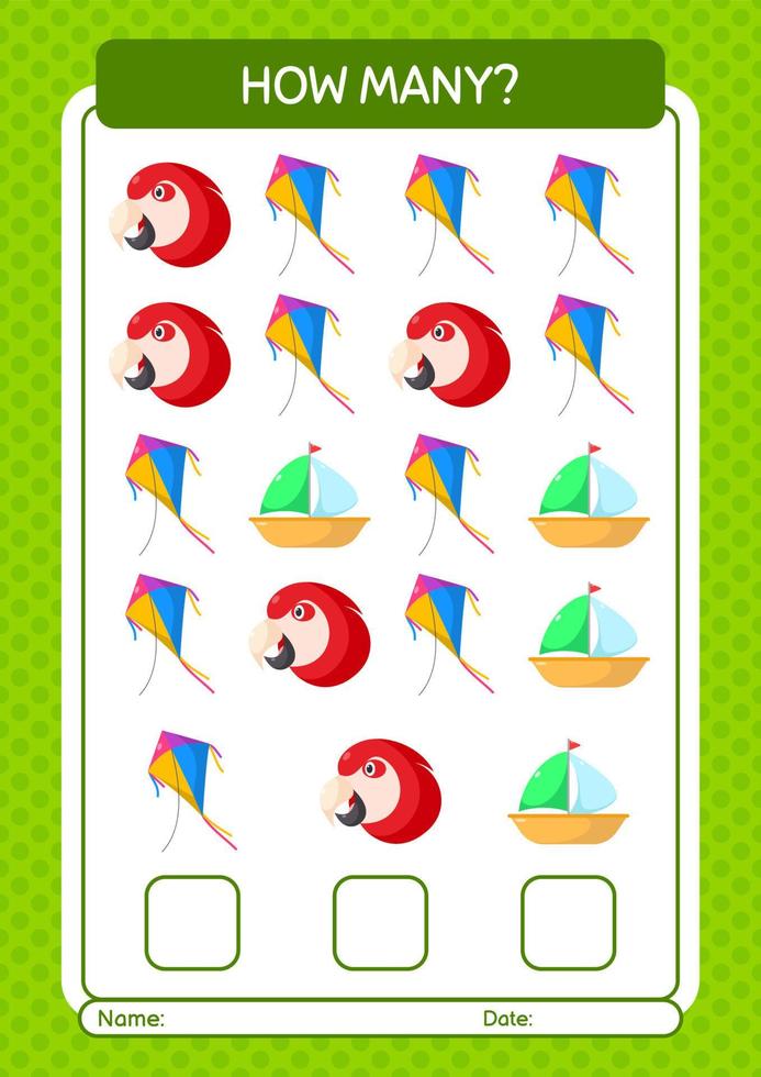 How many counting game with summer icon. worksheet for preschool kids, kids activity sheet vector