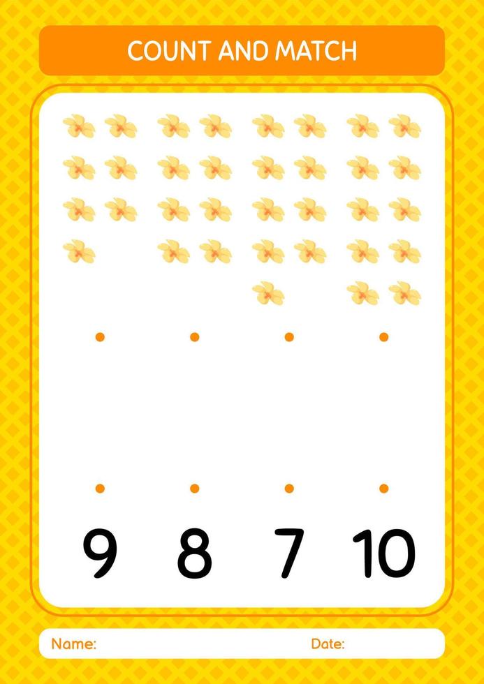 Count and match game with flower. worksheet for preschool kids, kids activity sheet vector