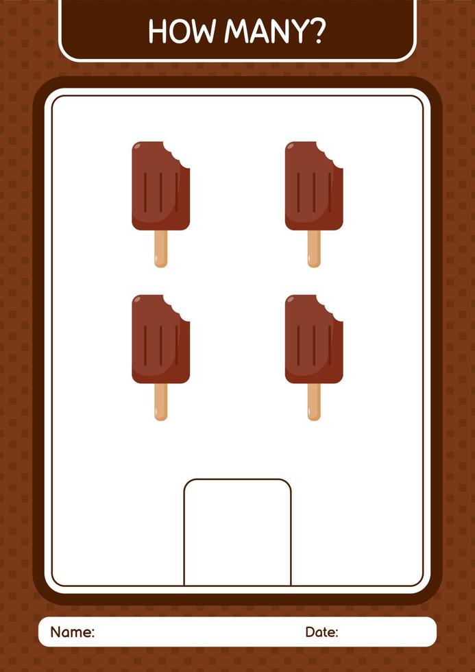 How many counting game with ice cream. worksheet for preschool kids, kids activity sheet vector