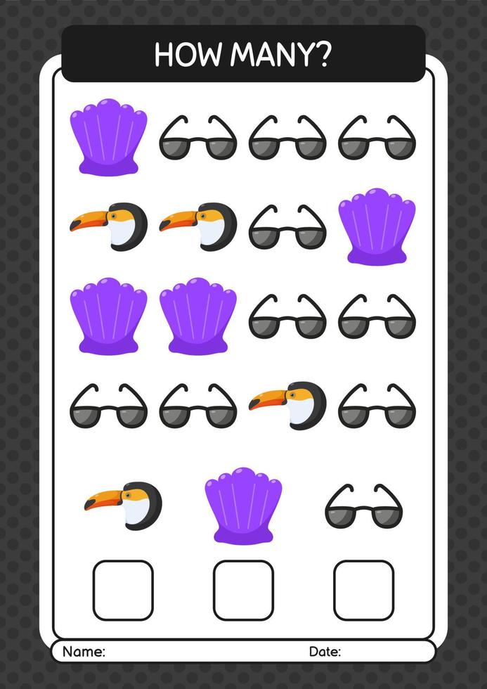 How many counting game with summer icon. worksheet for preschool kids, kids activity sheet vector