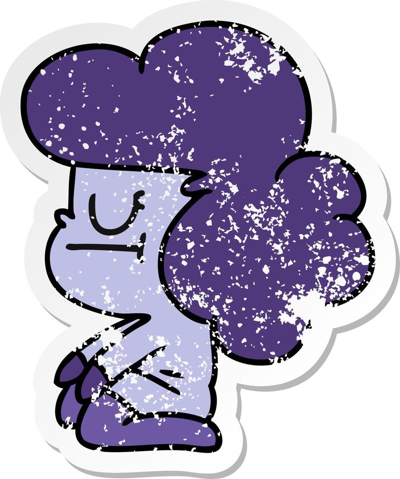distressed sticker cartoon of a kawaii alien girl vector