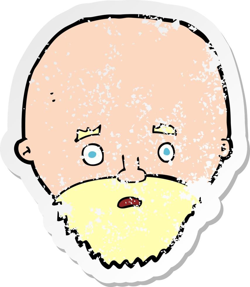 retro distressed sticker of a cartoon shocked man with beard vector