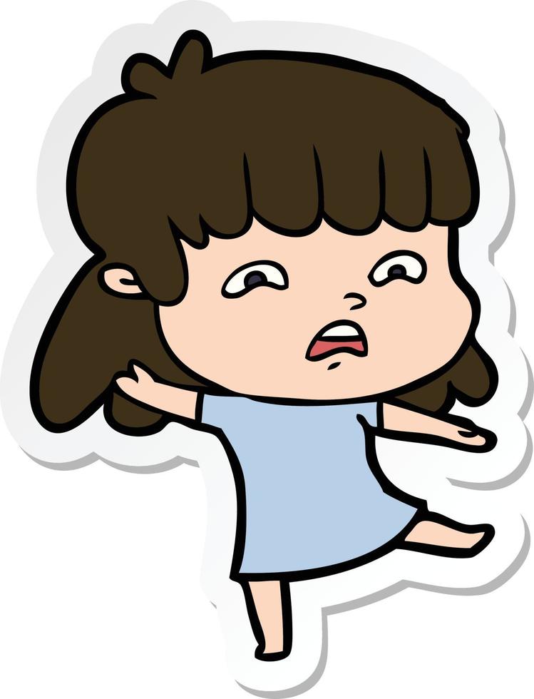 sticker of a cartoon worried woman vector