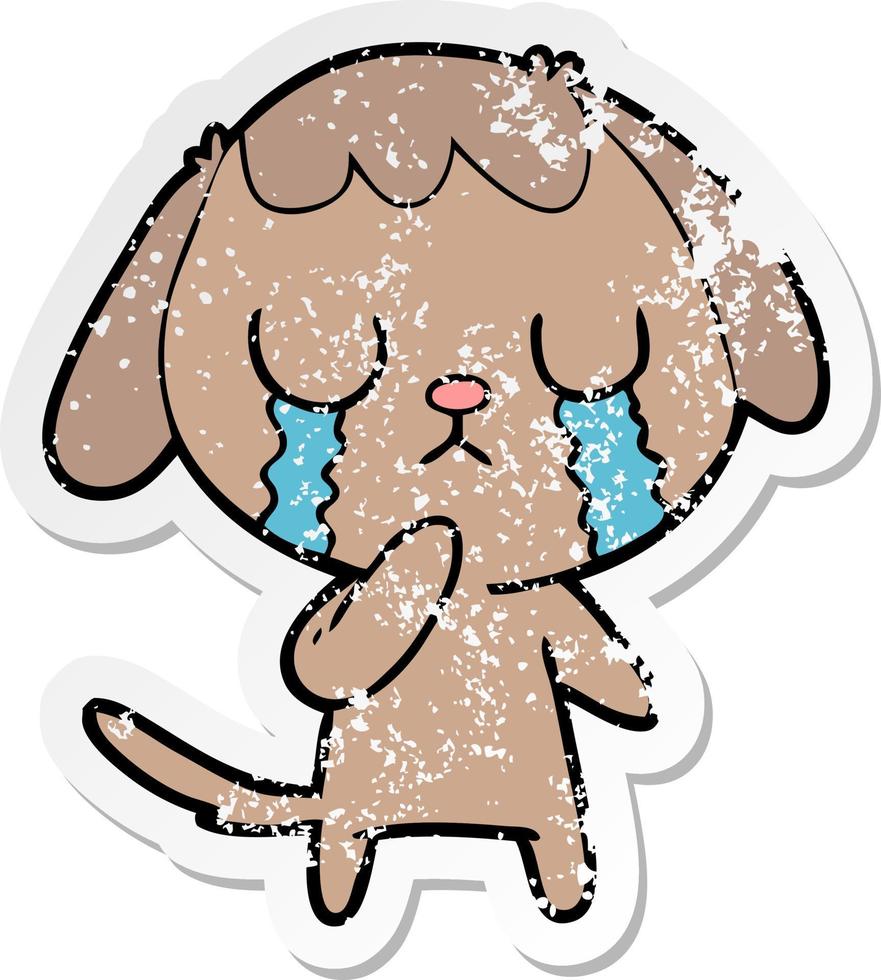 distressed sticker of a cute cartoon dog crying vector