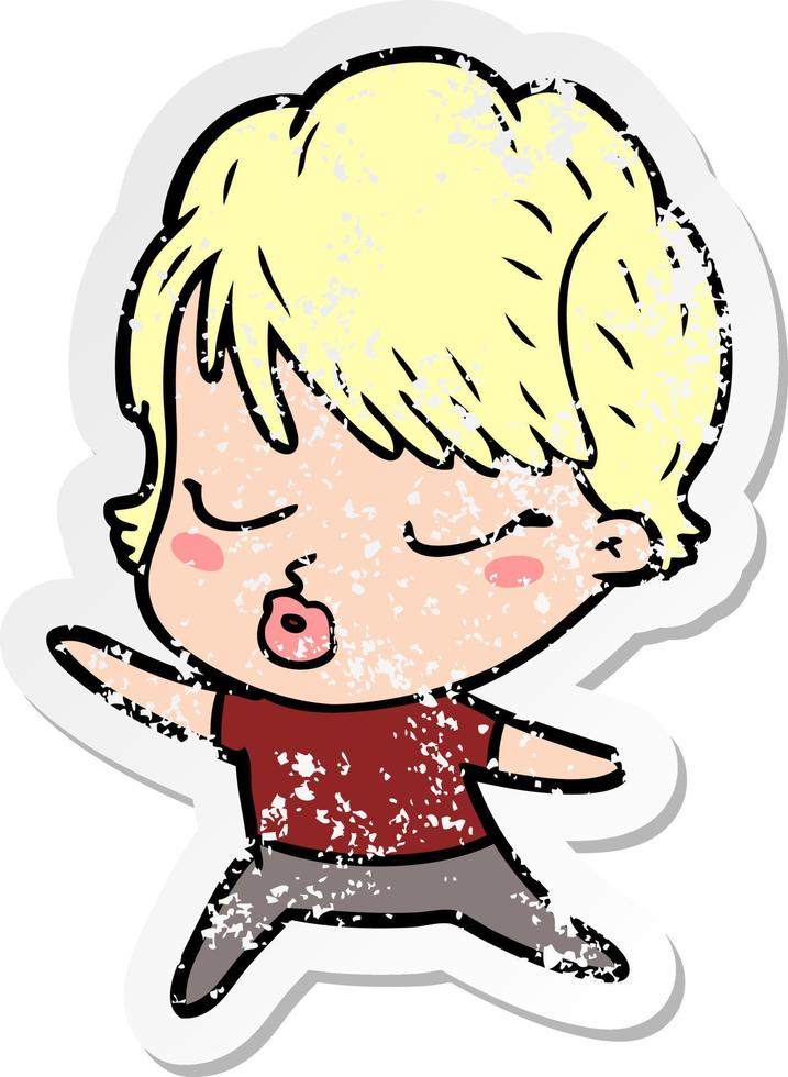 distressed sticker of a cartoon woman with eyes shut vector