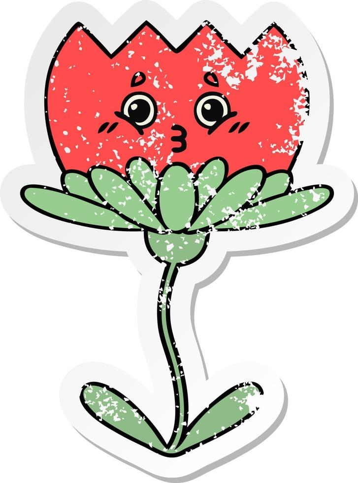 distressed sticker of a cute cartoon flower vector