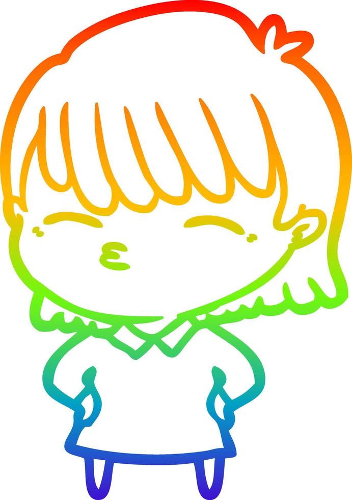 rainbow gradient line drawing cartoon woman vector