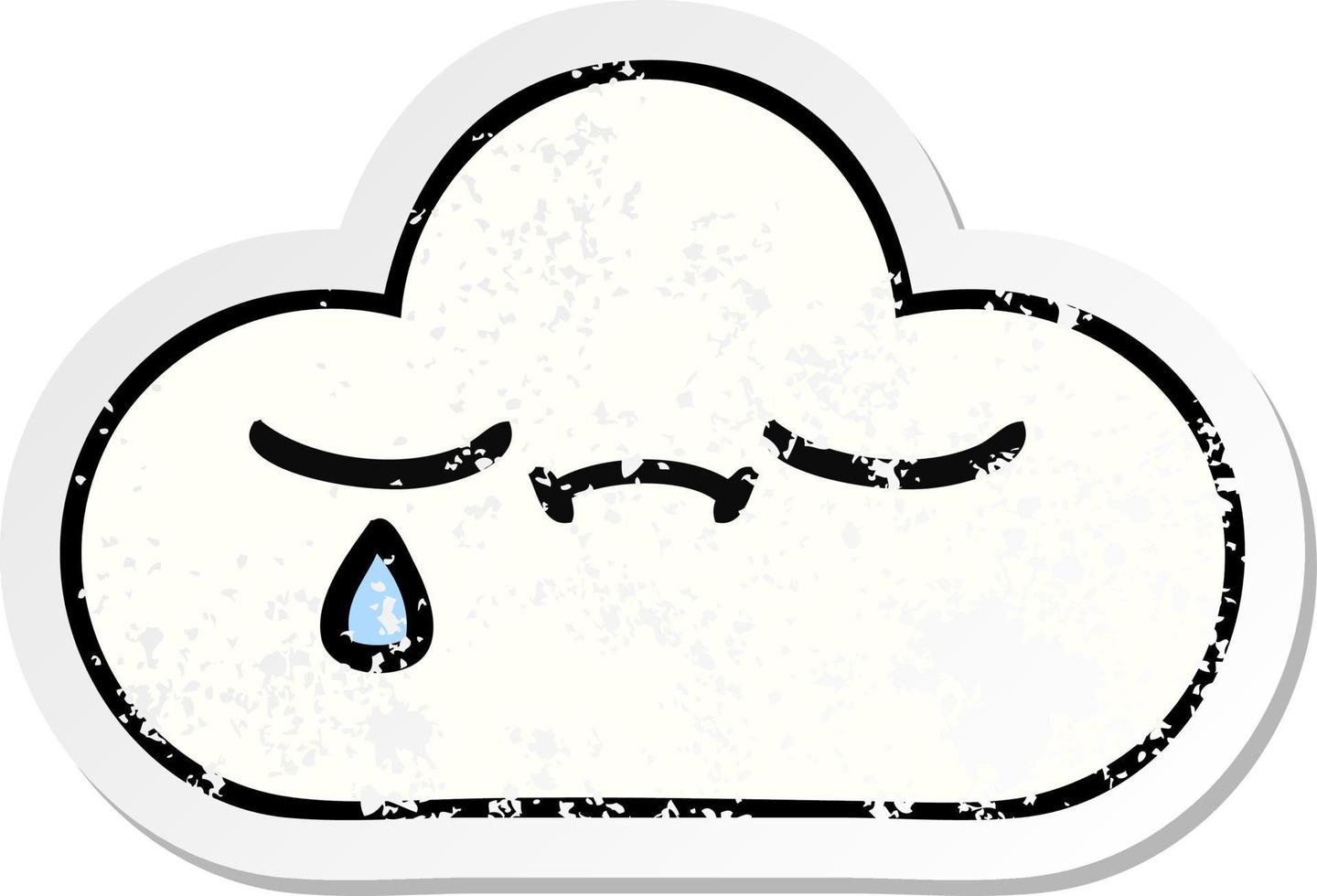 distressed sticker of a cute cartoon sad cloud vector