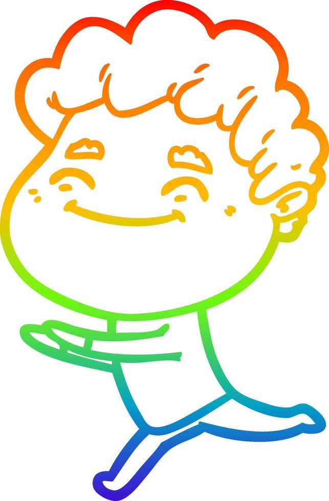 rainbow gradient line drawing cartoon friendly man vector