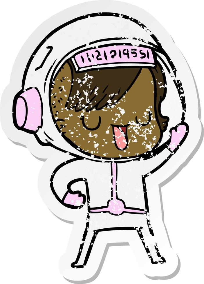 distressed sticker of a cartoon astronaut woman vector