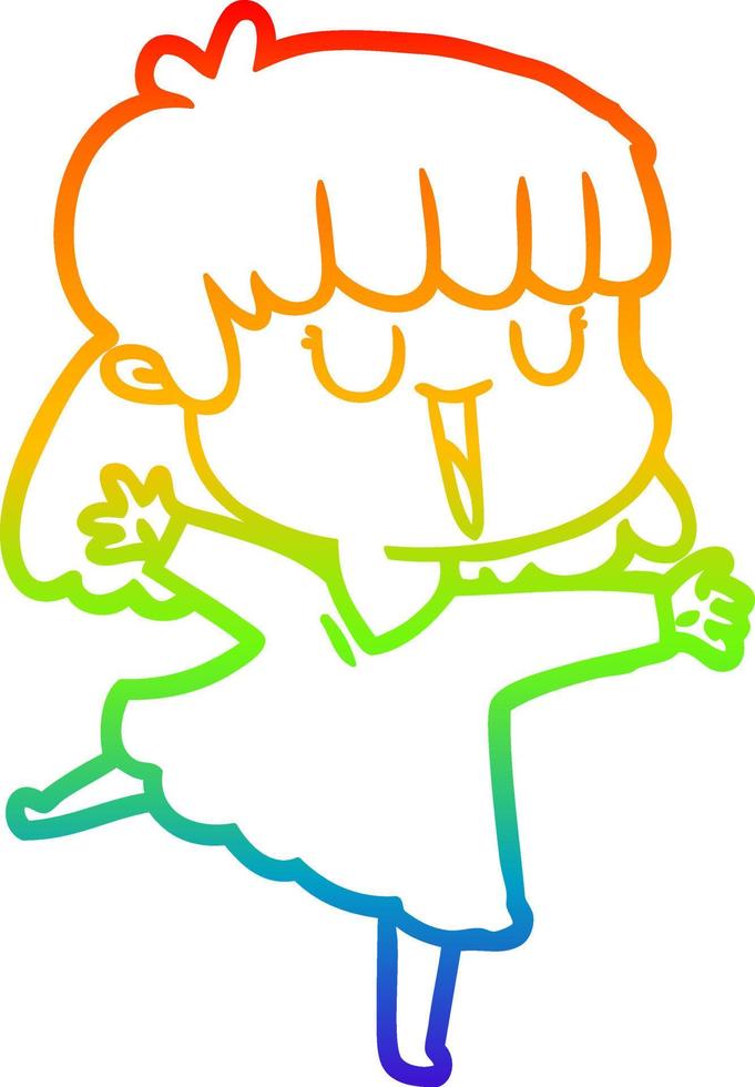 rainbow gradient line drawing cartoon woman vector