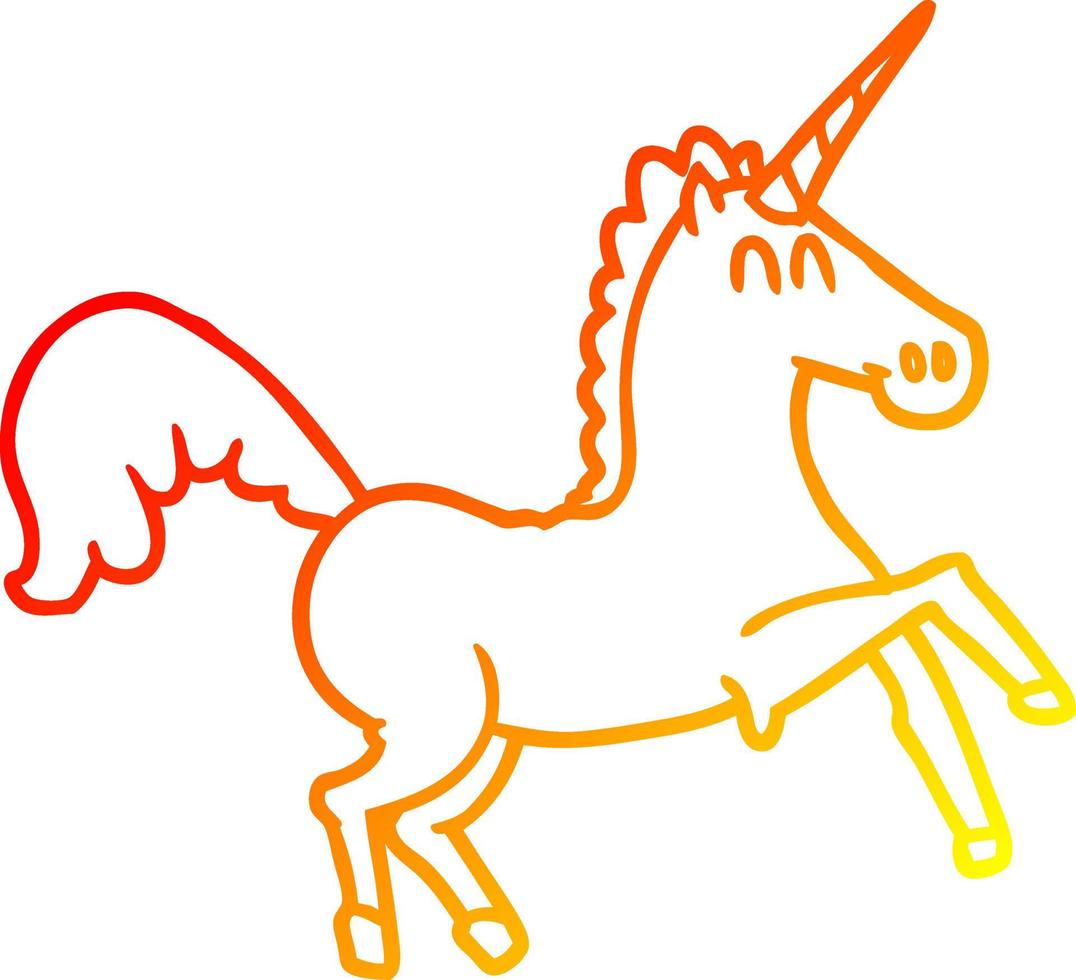 unicornio de dibujos animados de dibujo de línea de gradiente cálido vector