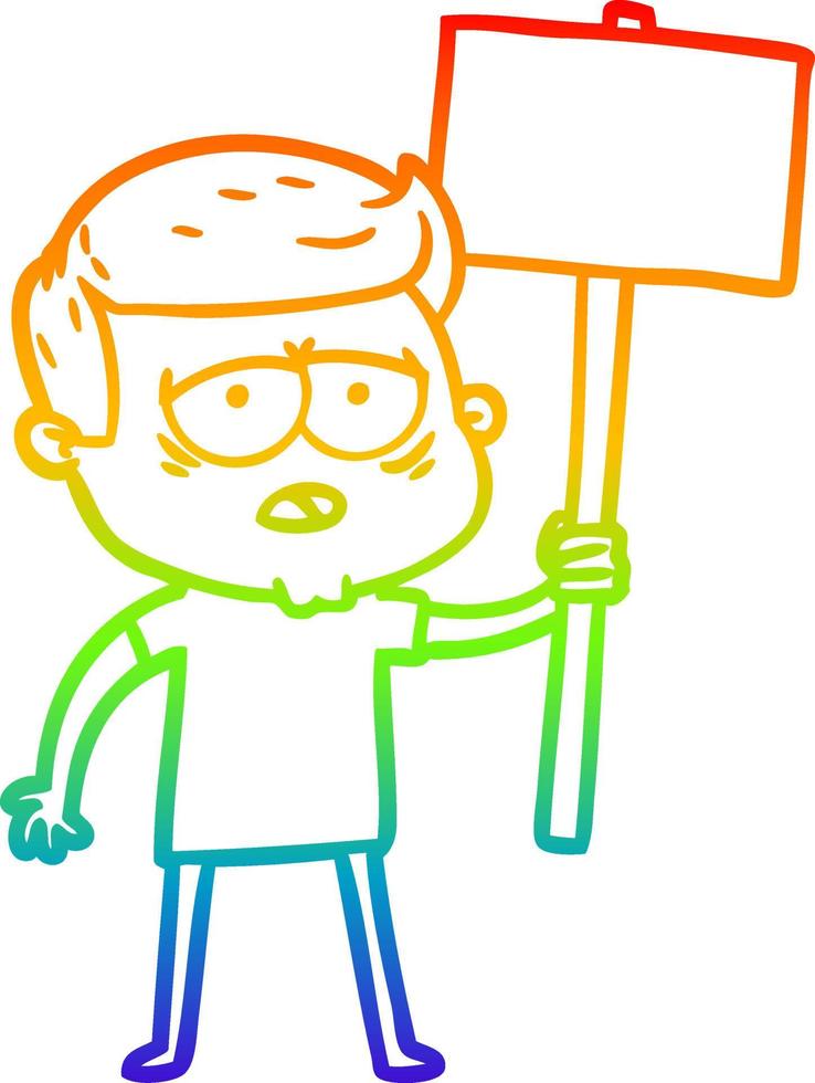 rainbow gradient line drawing cartoon tired man vector