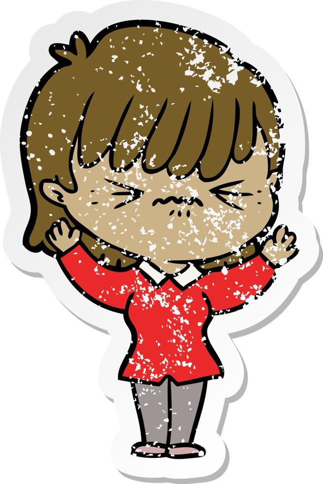 distressed sticker of a annoyed cartoon girl vector