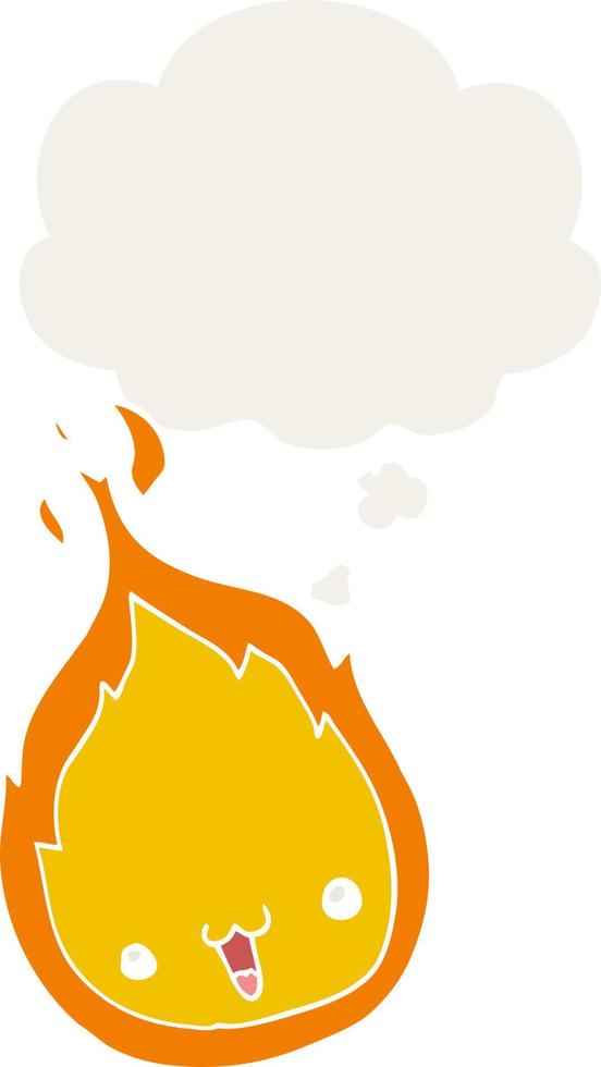 cute cartoon flame and thought bubble in retro style vector