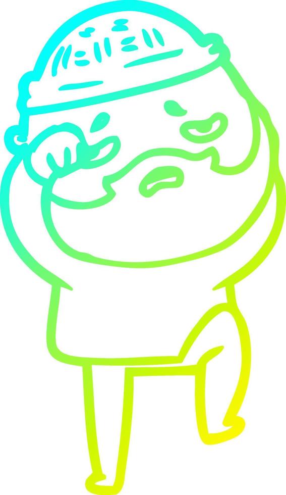 cold gradient line drawing cartoon worried man with beard vector