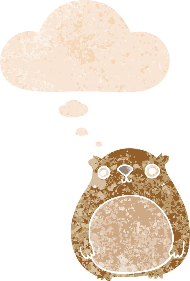 cartoon bear and thought bubble in retro textured style vector