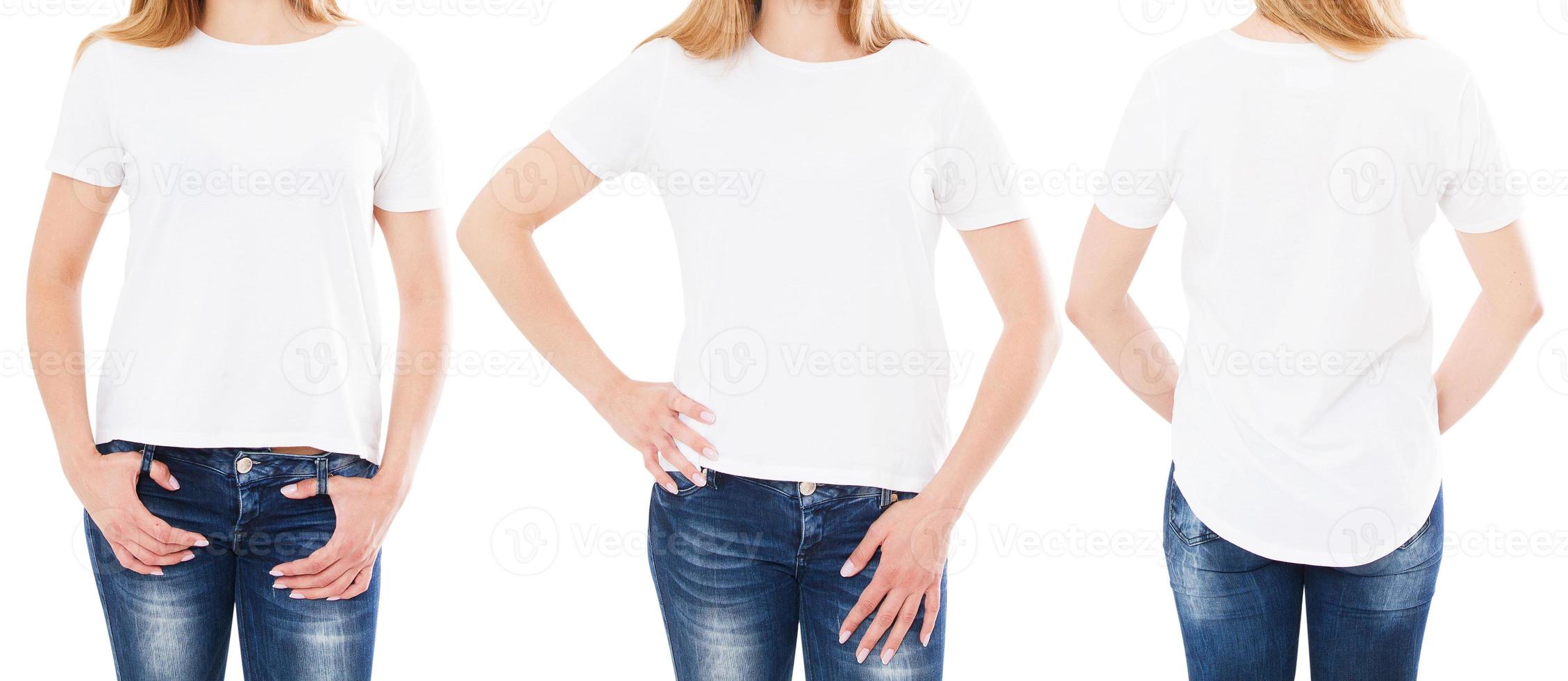 woman t-shirt front and back views isolated on white background - cropped image photo