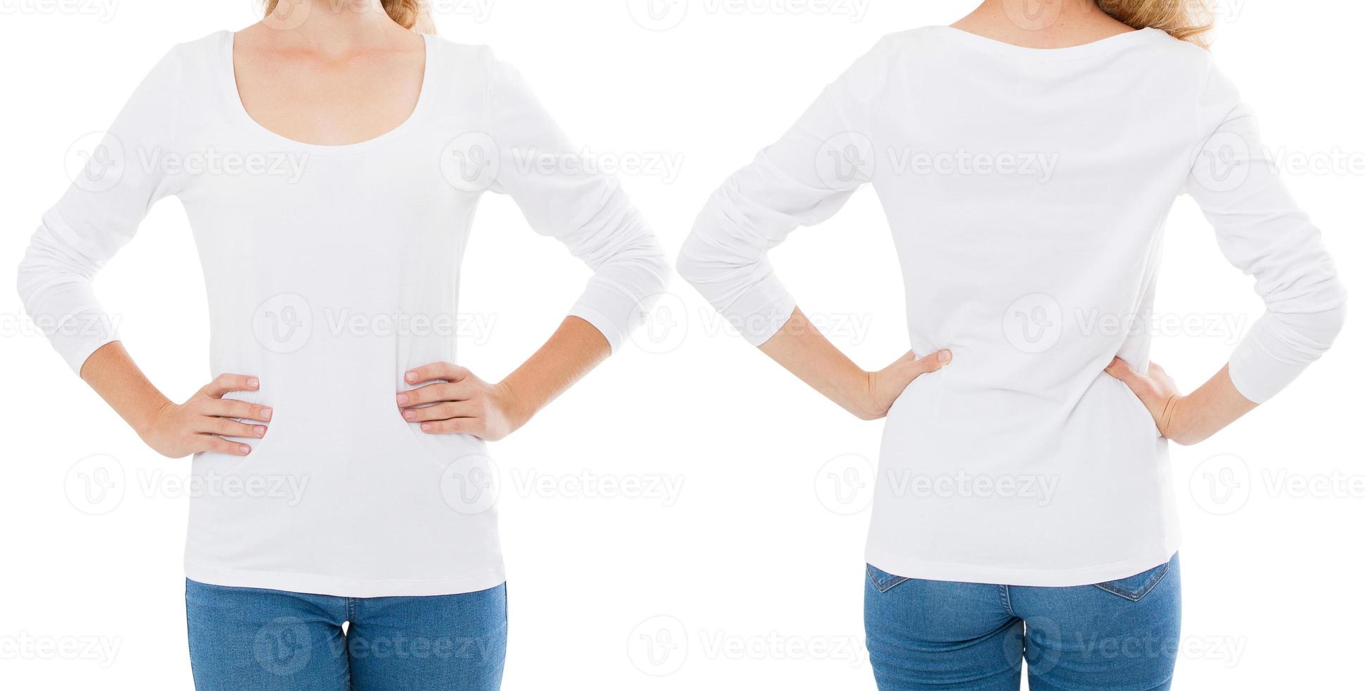 cropped image woman in a long sleeve t-shirt collage isolated on white background photo