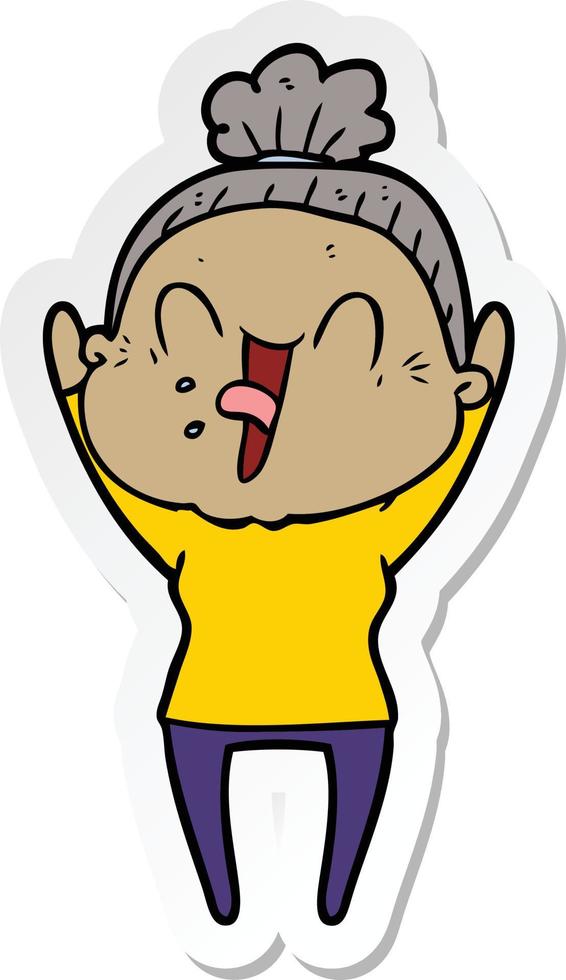 sticker of a cartoon happy old woman vector