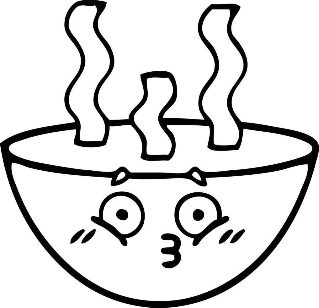 cuenco de dibujos animados de dibujo lineal de sopa caliente vector