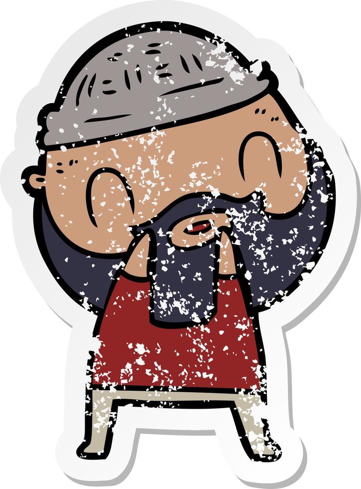 distressed sticker of a cartoon bearded man vector