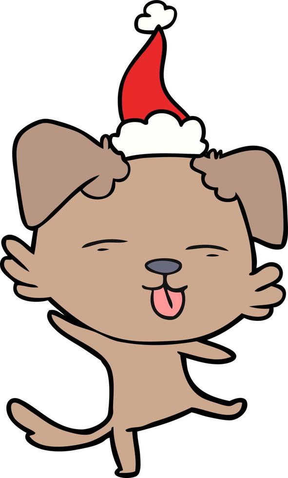 dibujo lineal de un perro bailarín con gorro de Papá Noel vector