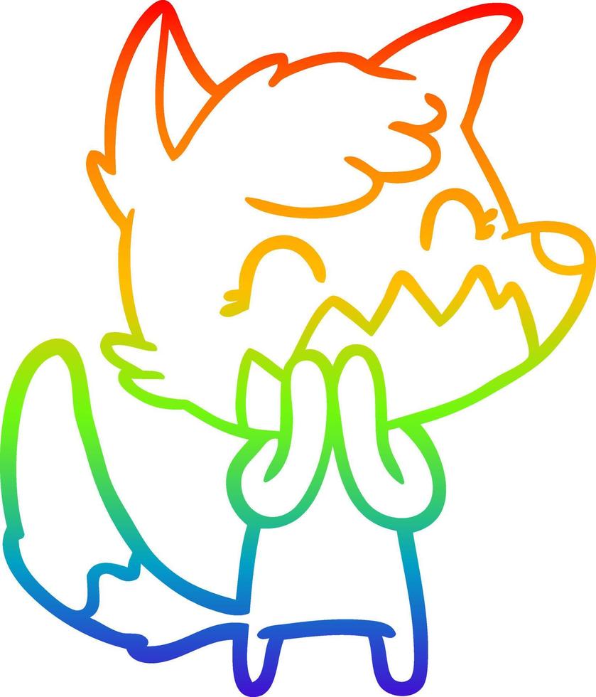 rainbow gradient line drawing happy cartoon fox vector