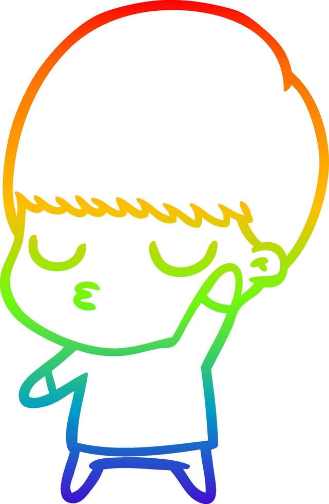 rainbow gradient line drawing cartoon calm boy vector