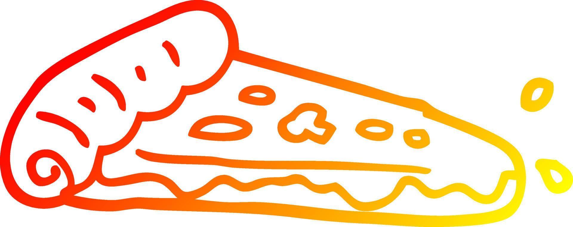 warm gradient line drawing cartoon pizza slice vector