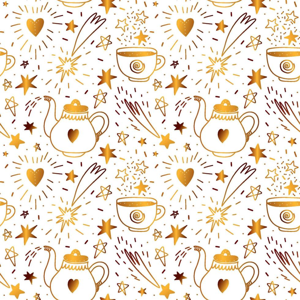 Seamless pattern with golden magic elements. Gold pattern of various celestial figures and shapes vector