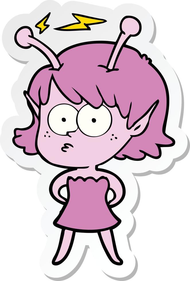 sticker of a cartoon alien girl vector