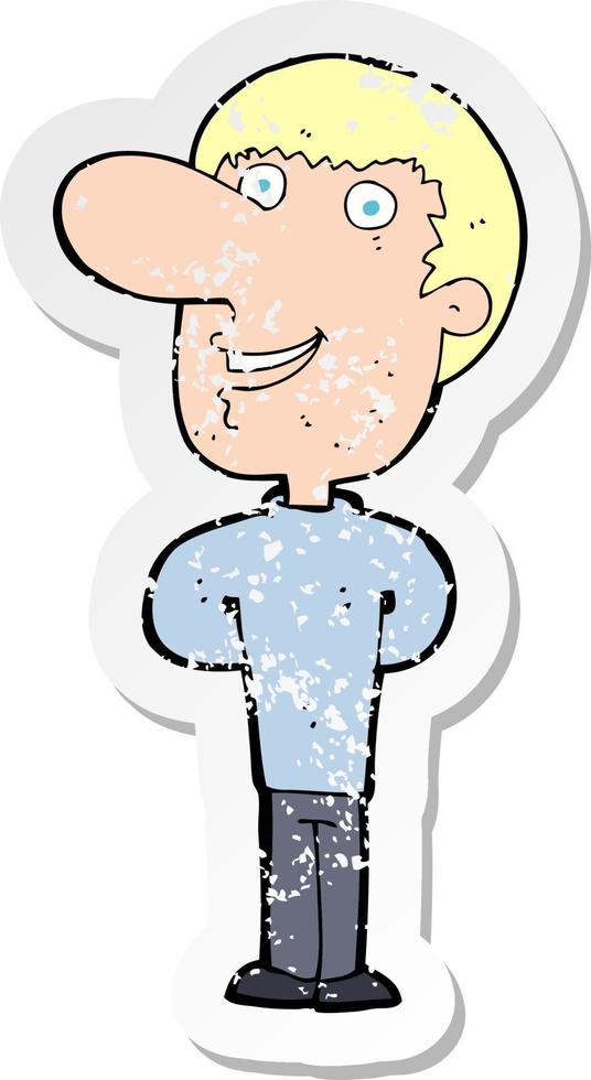 retro distressed sticker of a cartoon happy man vector