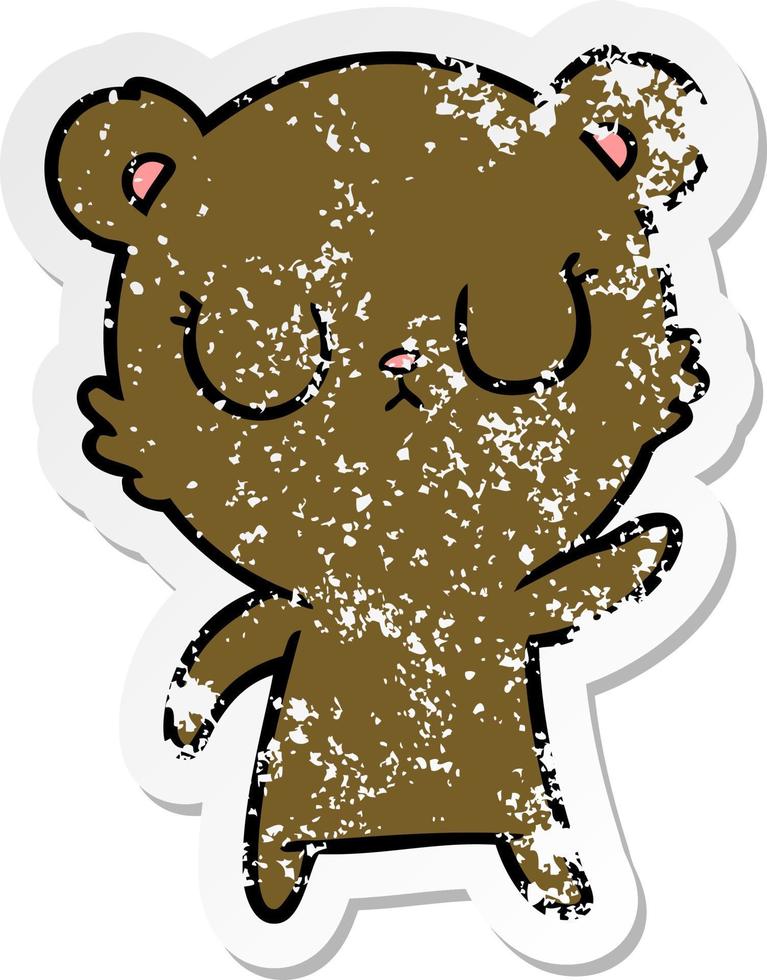 distressed sticker of a peaceful cartoon bear vector