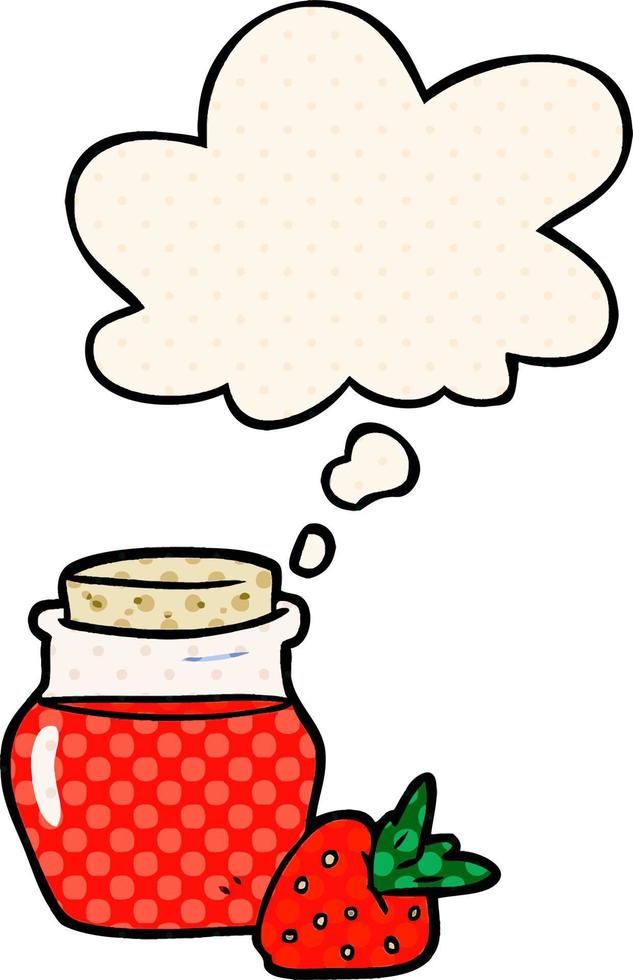 cartoon jam jar and thought bubble in comic book style vector