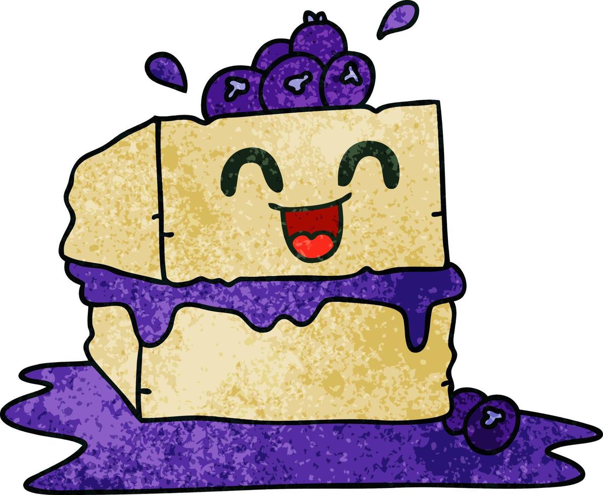 quirky hand drawn cartoon happy cake slice vector
