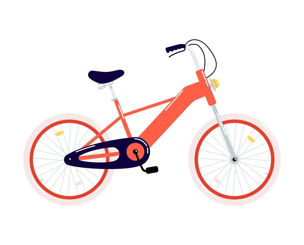 bicicleta roja de dos ruedas. bicicleta de caricatura brillante con freno de mano y faro. vector de ilustración de vehículo de transporte aislado sobre fondo blanco.
