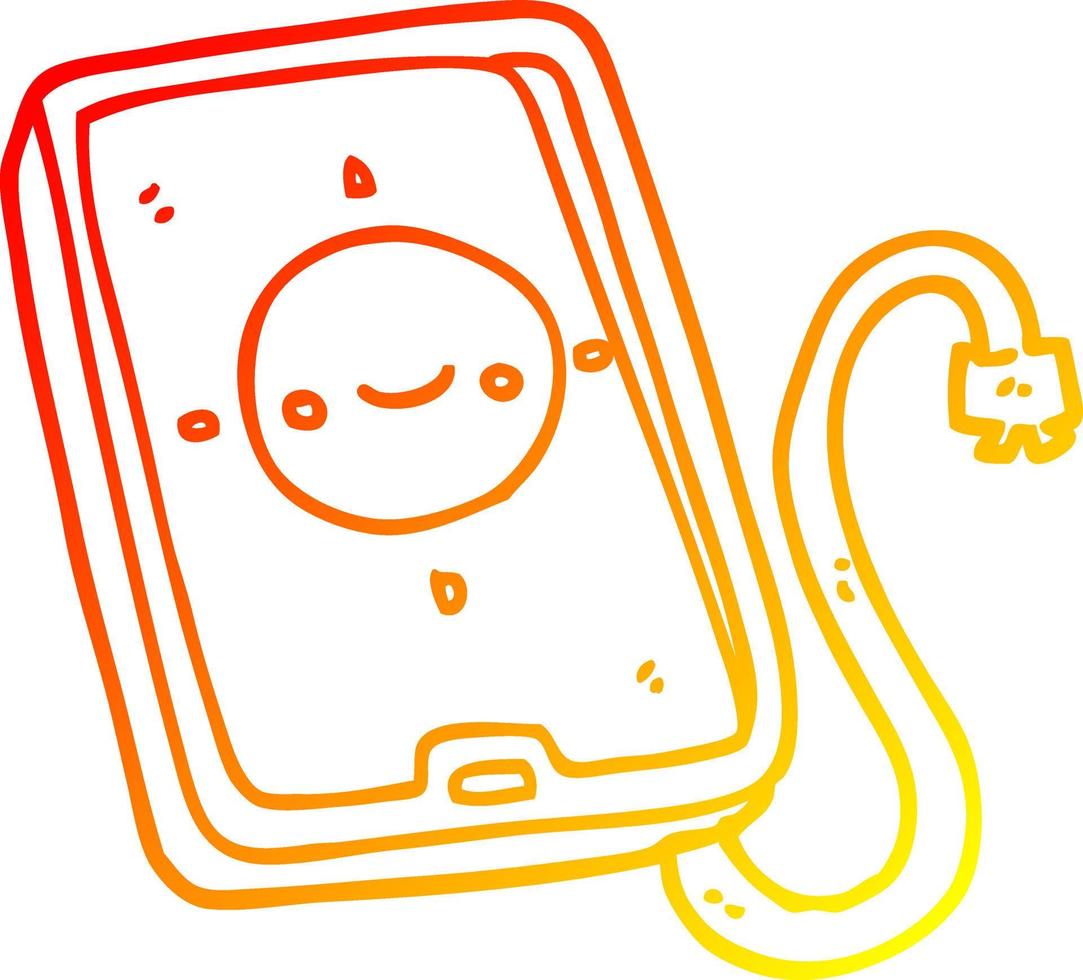 warm gradient line drawing cartoon mobile phone device vector