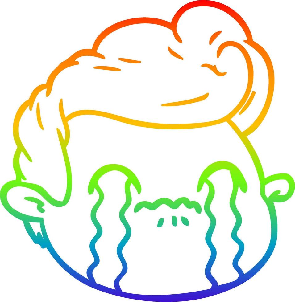 rainbow gradient line drawing cartoon crying boy vector