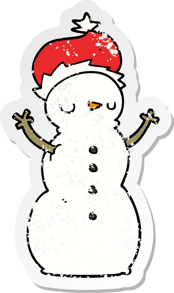 distressed sticker of a cartoon snowman vector