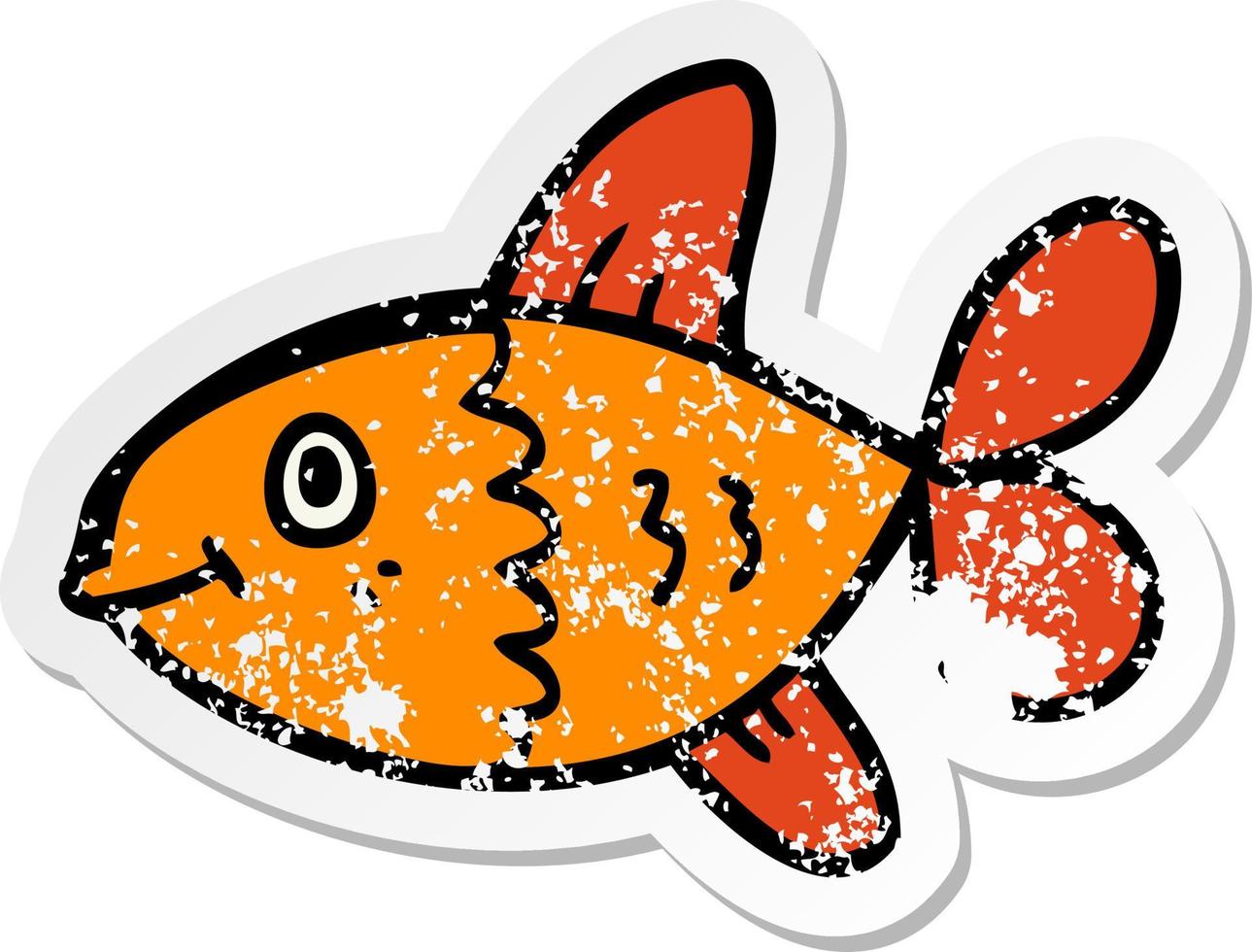 distressed sticker of a cartoon fish vector
