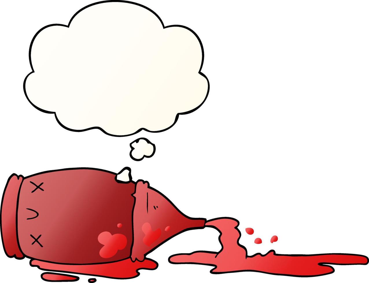 cartoon spilled bottle and thought bubble in smooth gradient style vector