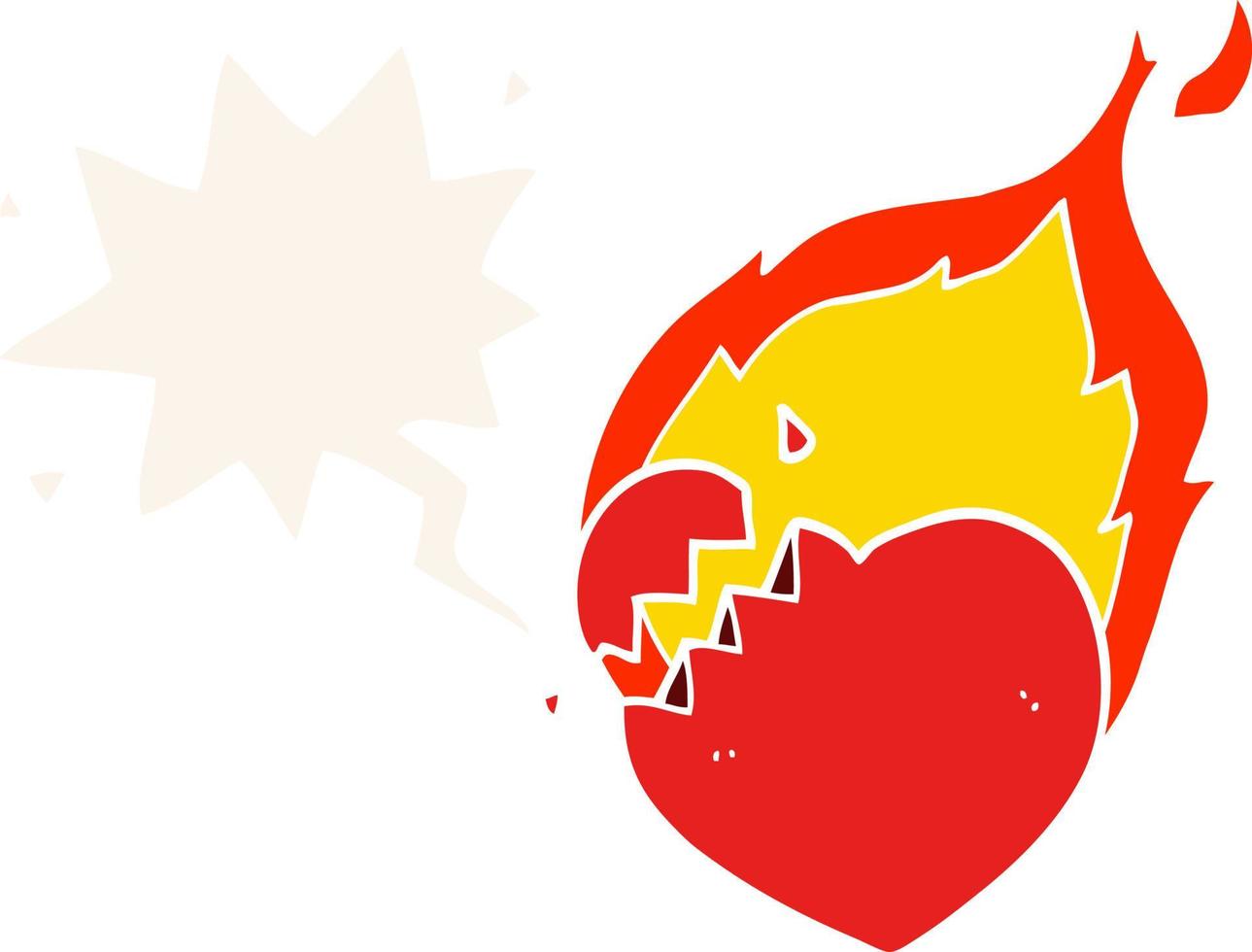 cartoon flaming heart and speech bubble in retro style vector