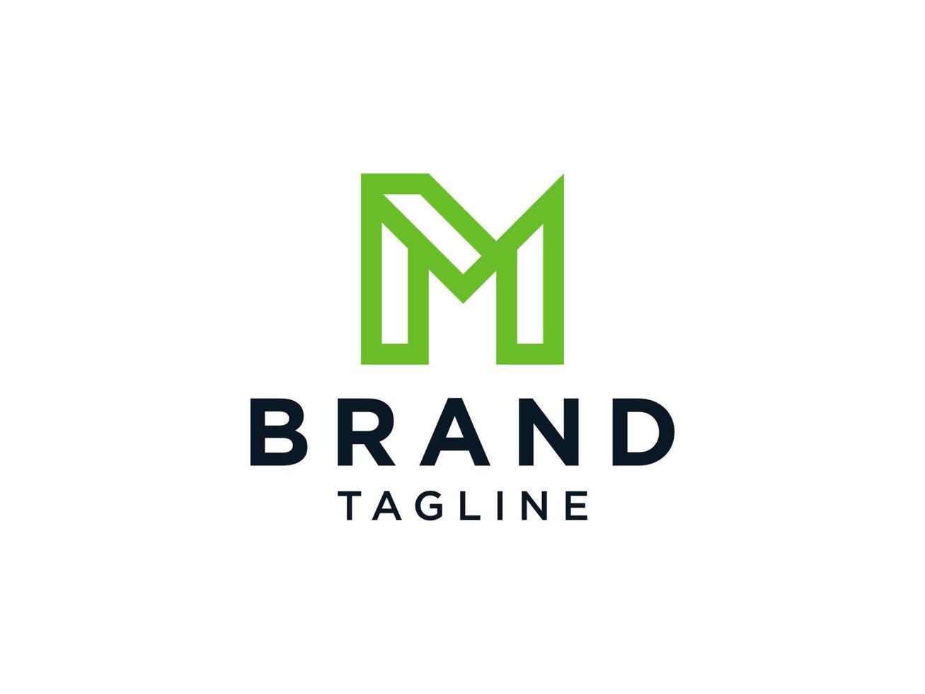 Abstract Letter M Logo Green Square Flat Line isolated on White Background. Vector Logo Design Template Element
