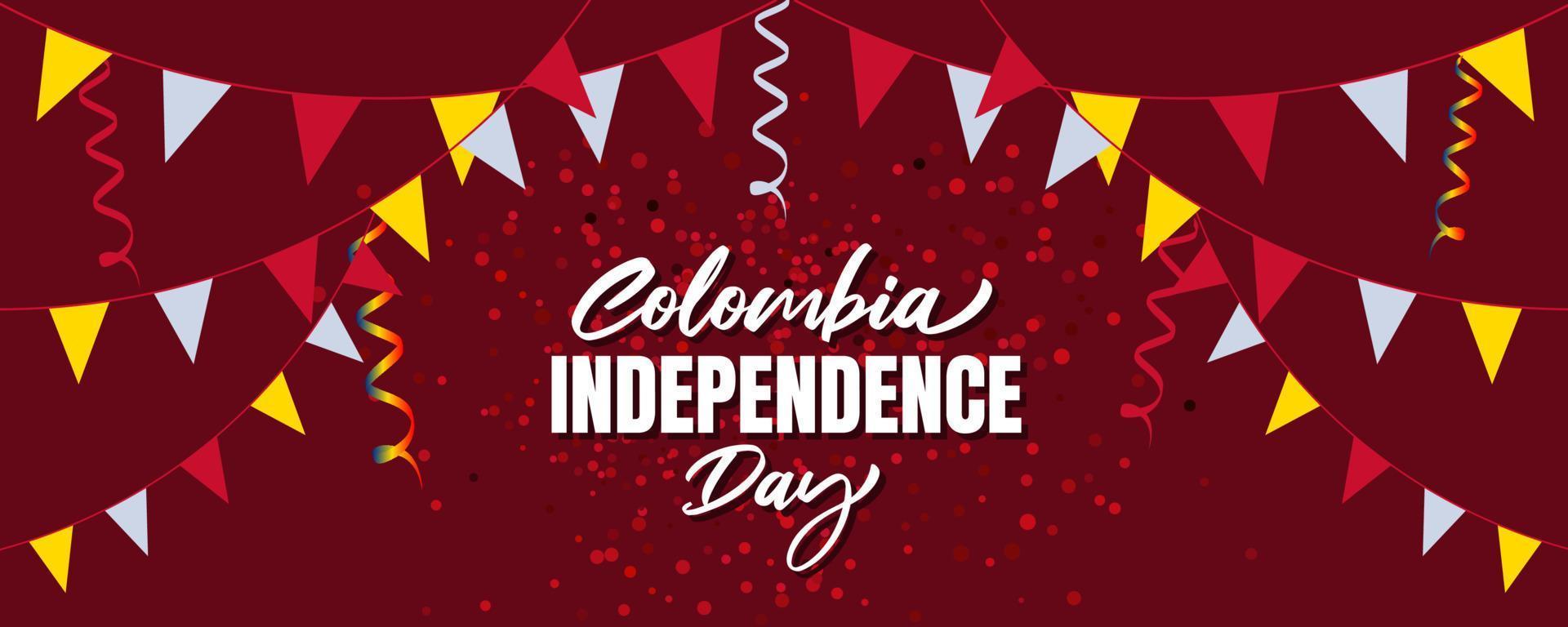 día de la independencia de colombia con bandera de colombia ondeando y diseño de fondo de color rojo vector