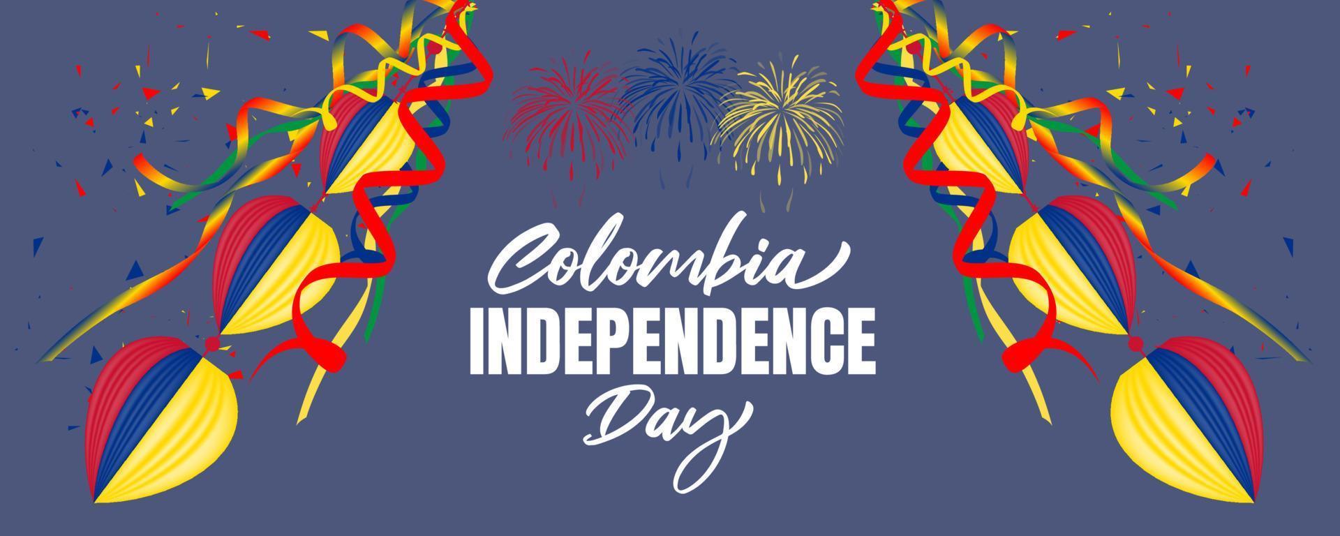 día de la independencia de colombia con cinta colorida y diseño de fondo de color azul vector