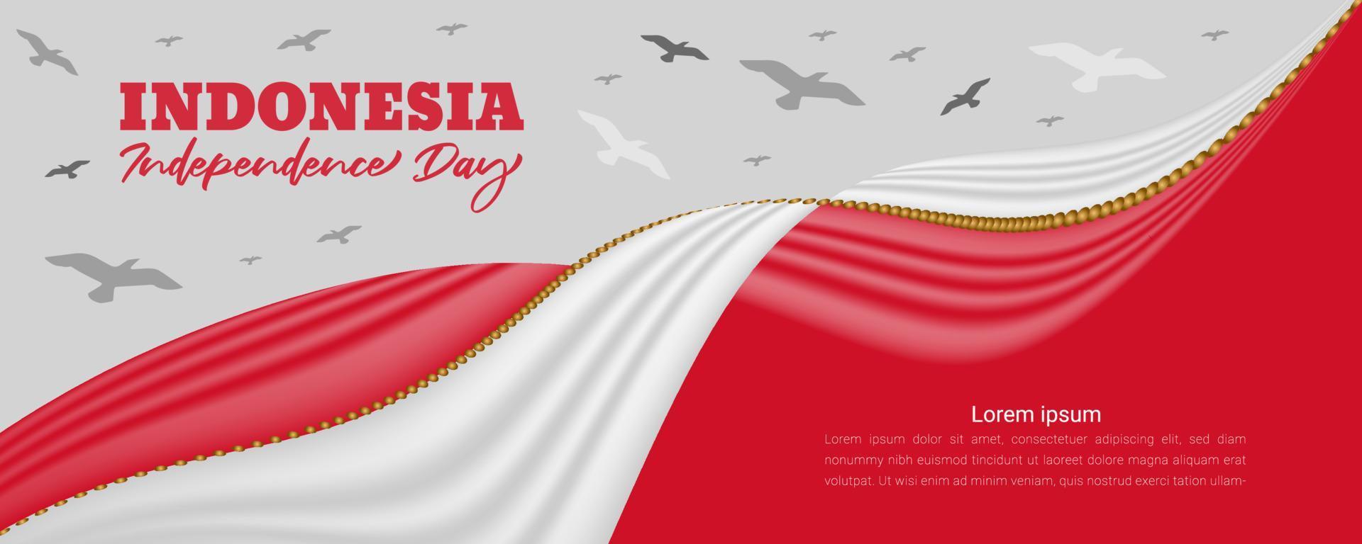 Indonesia independence day background with 3d flag-waving design vector