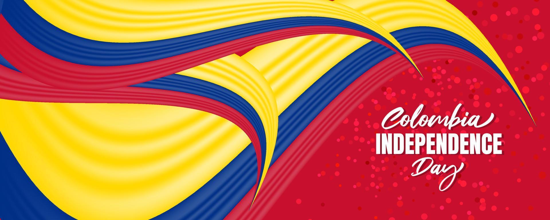 día de la independencia de colombia con bandera de colombia ondeando y diseño de fondo de color rojo vector