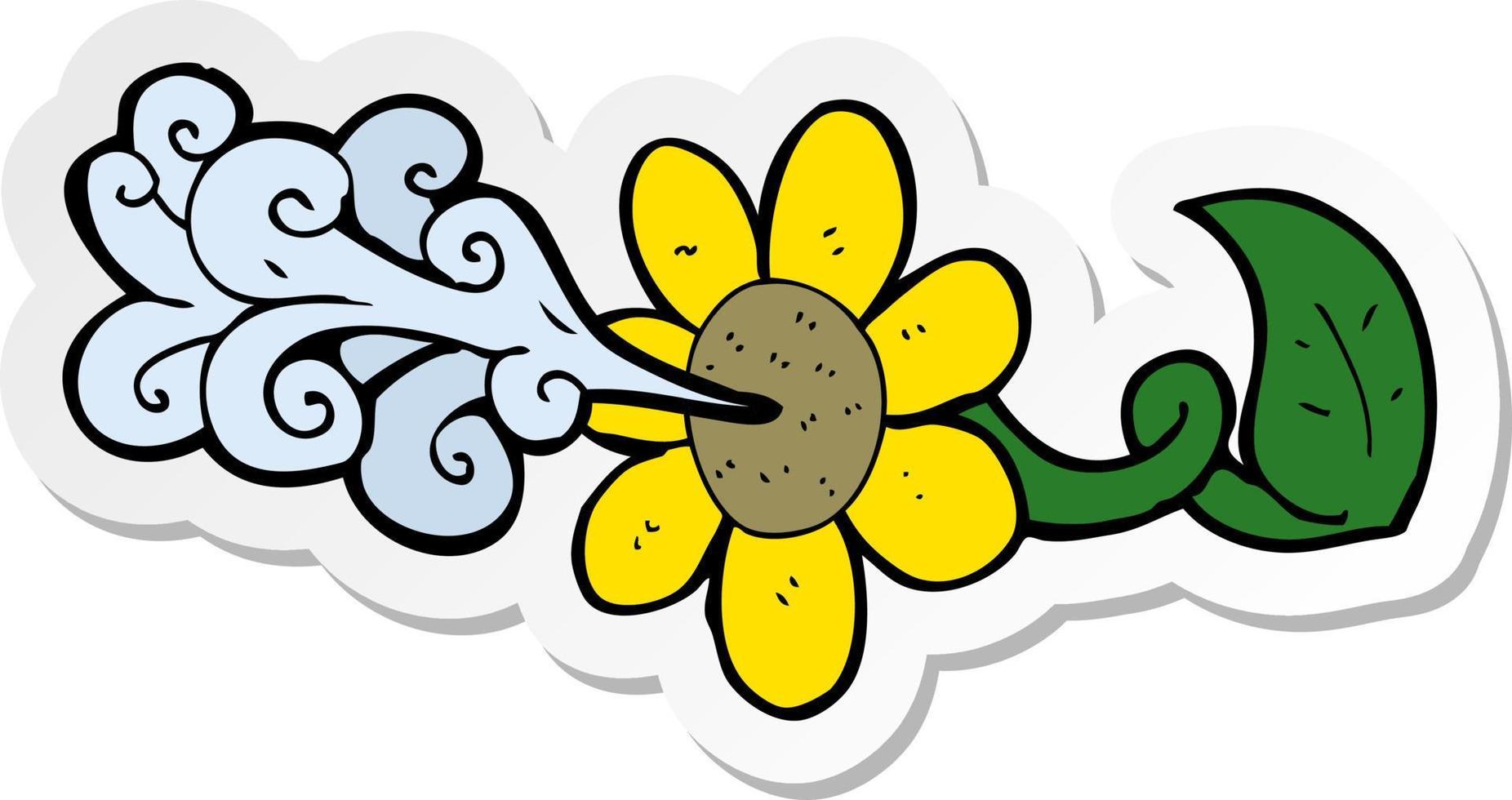 sticker of a cartoon flower squirting water vector